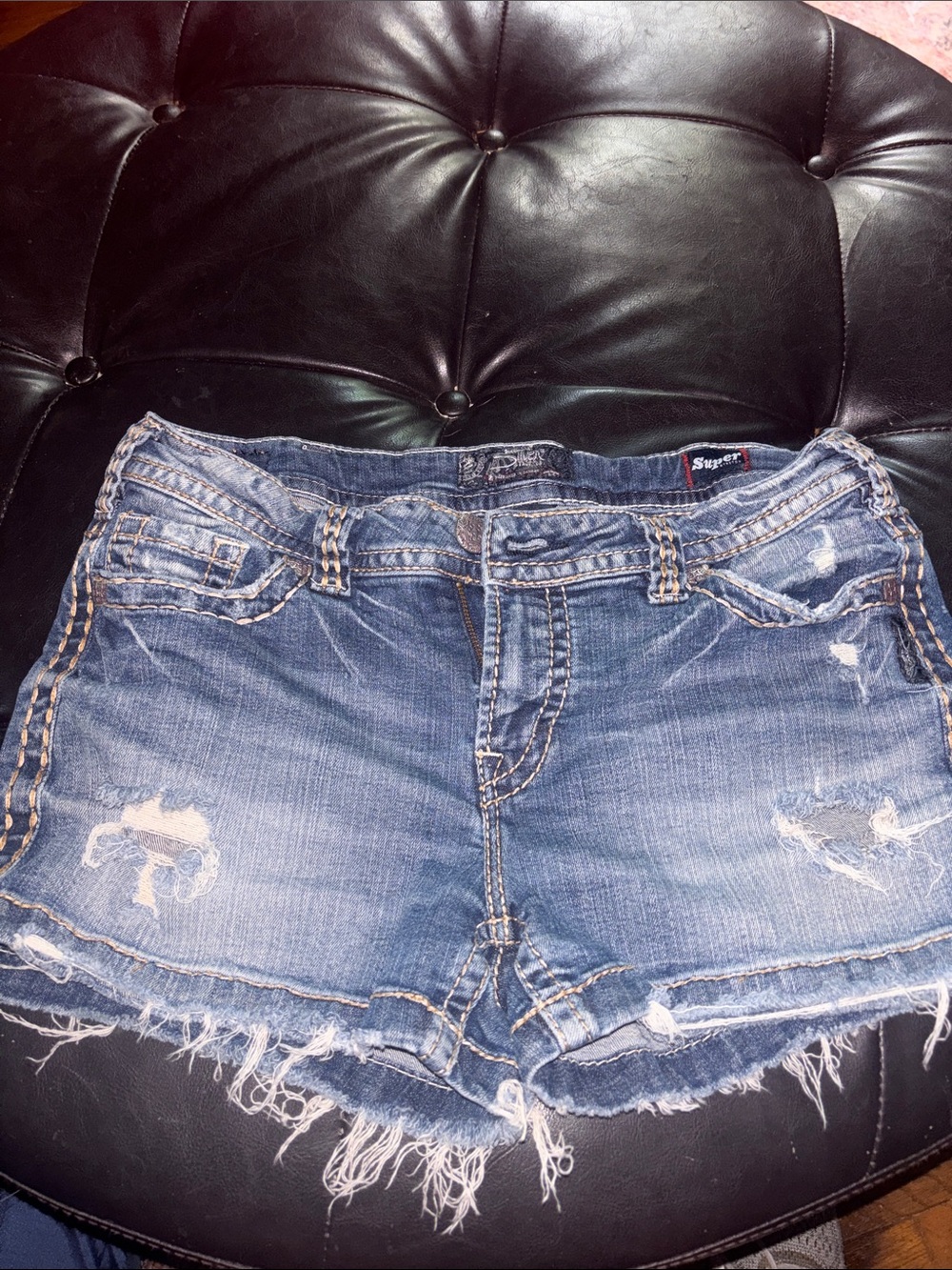 Silver Aiko Mid Short Jeans in Dark Blue Denim